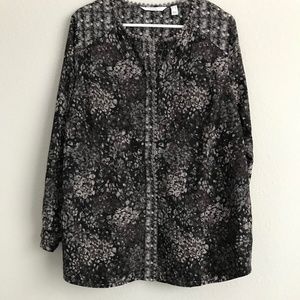 Isaac Mizrahi Live! Mixed Print Stretch Crepe Blouse - Black (sz 18W) A459869